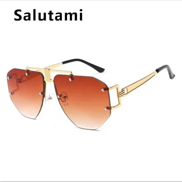 Gold & Cognac Rimless Sunglasses - Picture 2 of 2